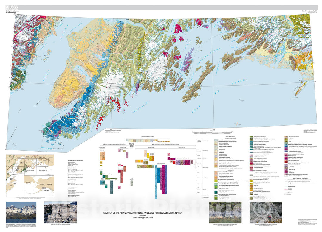 Map : Geology of the Prince William Sound and Kenai Peninsula region, Alaska -- including the Kenai, Seldovia, Blying Sound, Cordova, an, 2012 Cartography Wall Art :