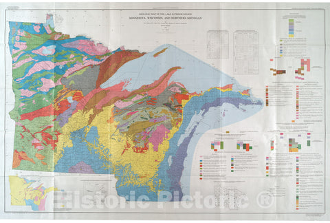 Map : Geologic map of the Lake Superior region, Minnesota, Wisconsin and northern Michigan, bedrock geology, 1982 Cartography Wall Art :