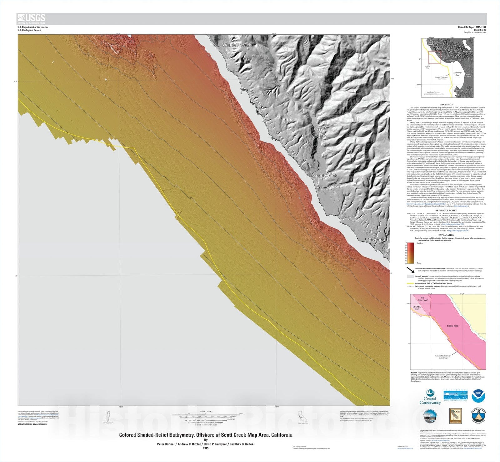 Map : California State Waters Map SeriesÃ¢â‚¬â€offshore of Scott Creek, California, 2015 Cartography Wall Art :