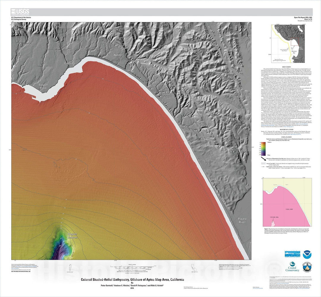 Map : California State Waters Map Seriesâ€â€offshore of Aptos, California, 2016 Cartography Wall Art :