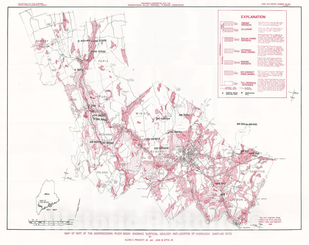 Map : Geohydrology of part of the Androscoggin River basin, Maine, 1977 Cartography Wall Art :