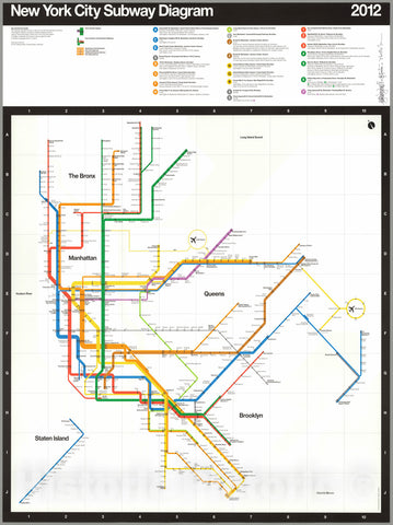 Historic Map : New York City Subway Diagram, 2012, Vintage Wall Art