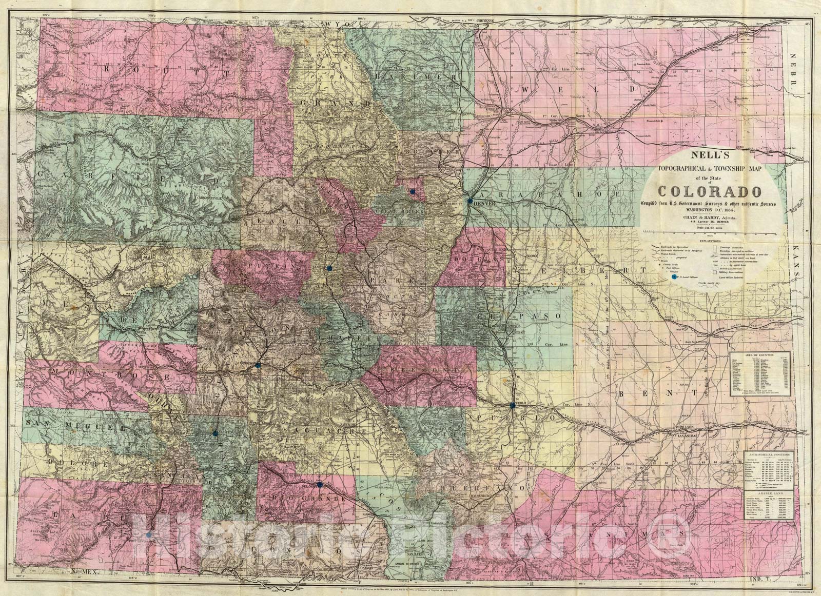 Historic Map : Map of the State of Colorado., 1884, Vintage Wall Art