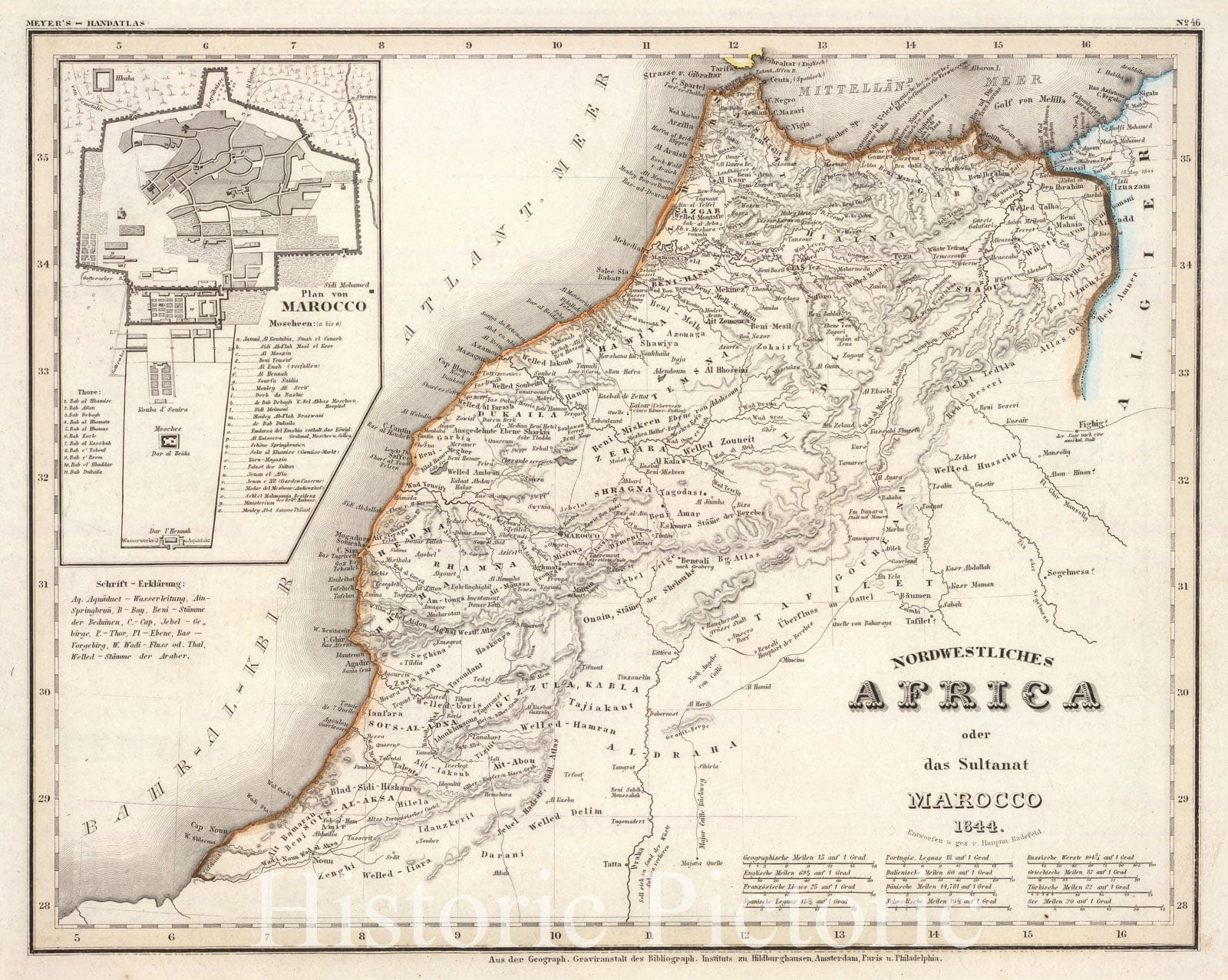 Historic Map : Marocco., 1844, Vintage Wall Art