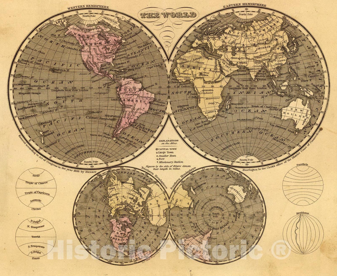Historic Map : The world., 1836, Vintage Wall Art