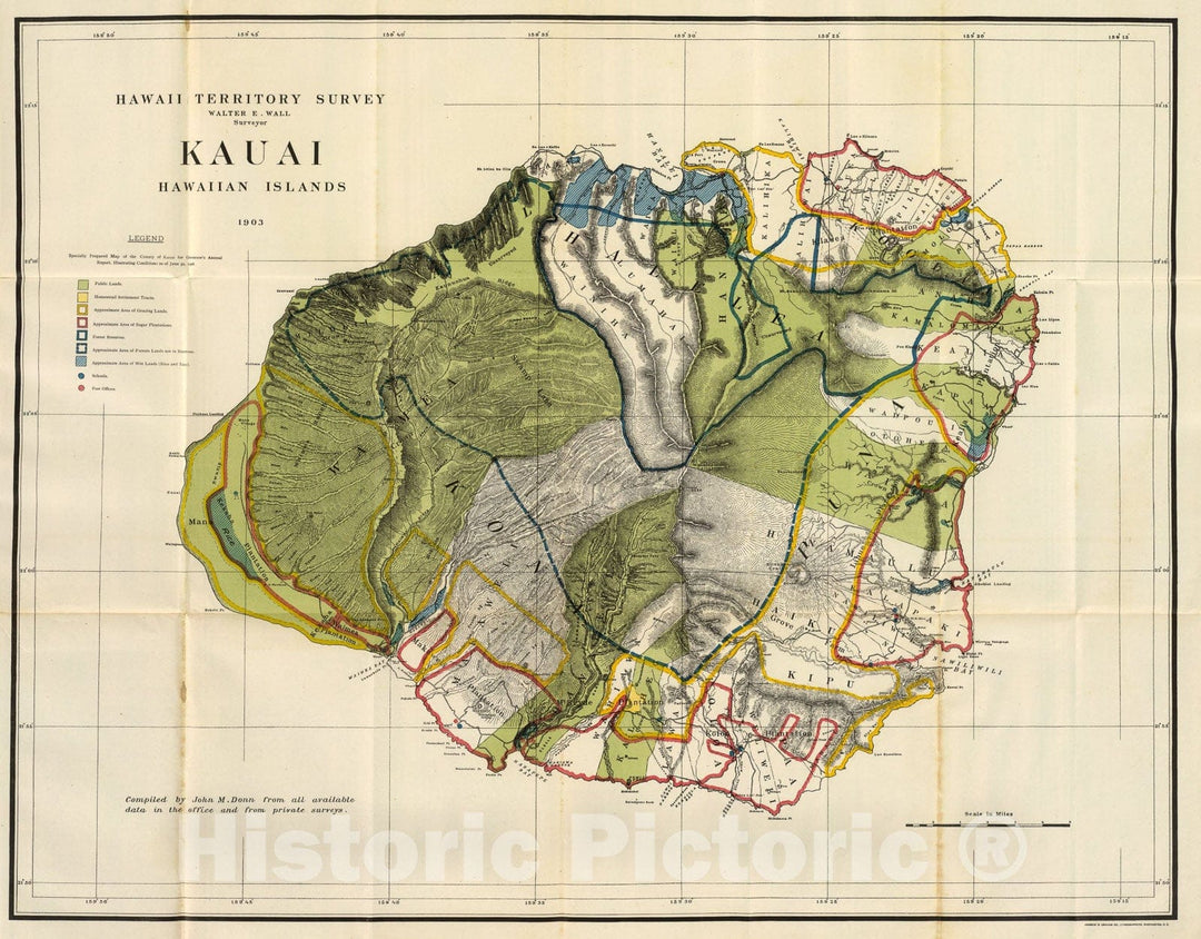 Historic Pictoric Map : Kauai, 1906, Vintage Wall Art