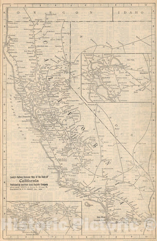 Historic Map : (Continued) Railway Distance Map of the State of California, 1934, Vintage Wall Art