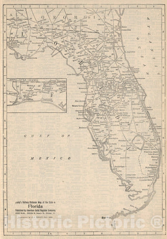 Historic Map : (Continuation) Railway Distance Map of the State of Florida, 1934, Vintage Wall Art