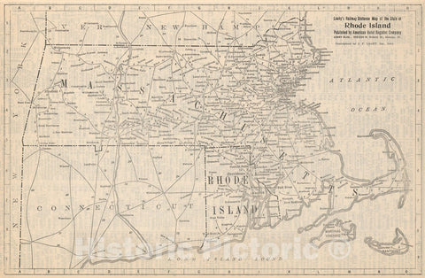 Historic Map : Railway Distance Map of the State of Rhode Island, 1934, Vintage Wall Art