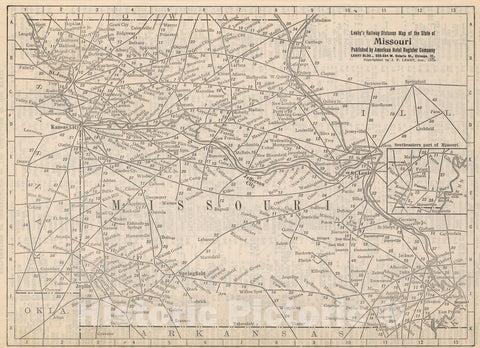 Historic Map : (Continues) Railway Distance Map of the State of Missouri, 1934, Vintage Wall Art