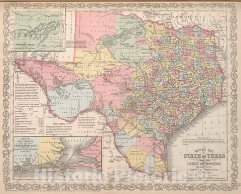 Historic Map : Map of the State of Texas, 1857, Vintage Wall Art