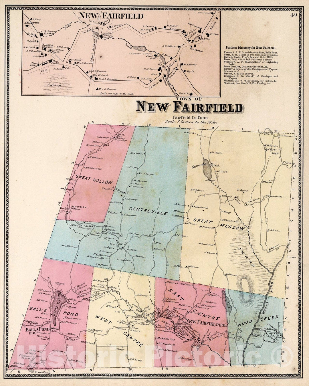 Historic Map : Town of New Fairfield, Fairfield County, Connecticut. (inset) New Fairfield., 1867, Vintage Wall Art