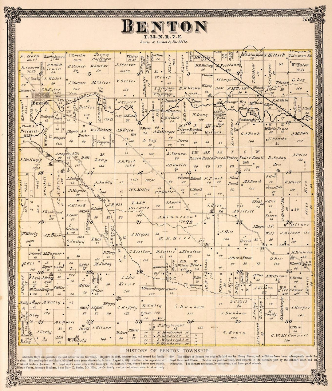 Historic Map : Benton Township, Elkhart County, Indiana., 1874, Vintage Wall Art