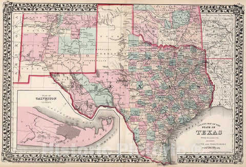 Historic Map : County map of the State of Texas, 1877, Vintage Wall Art