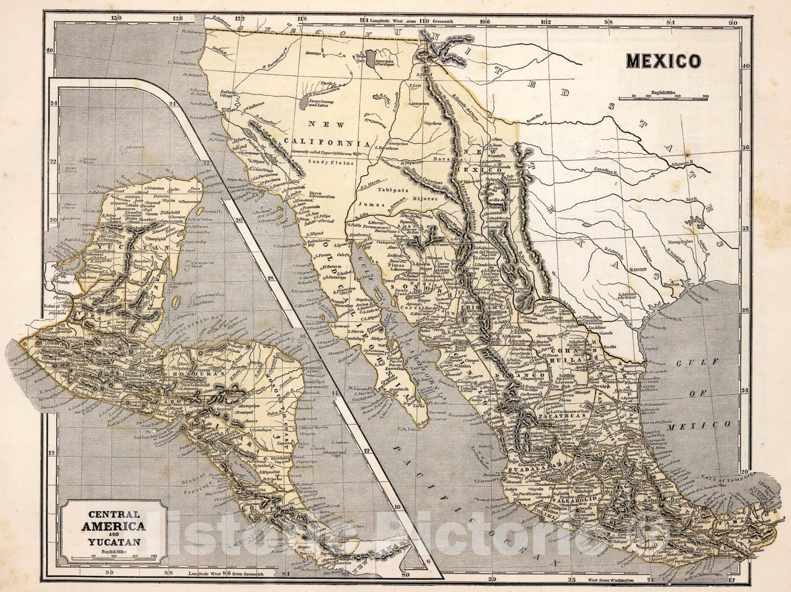 Historic Map : Mexico. Central America, 1845, Vintage Wall