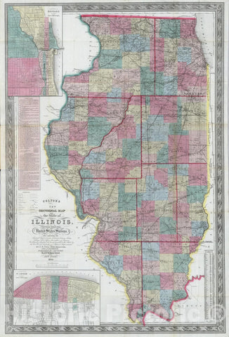 Historic Map : Sectional Map Of the State of Illinois, 1860, Vintage Wall Art