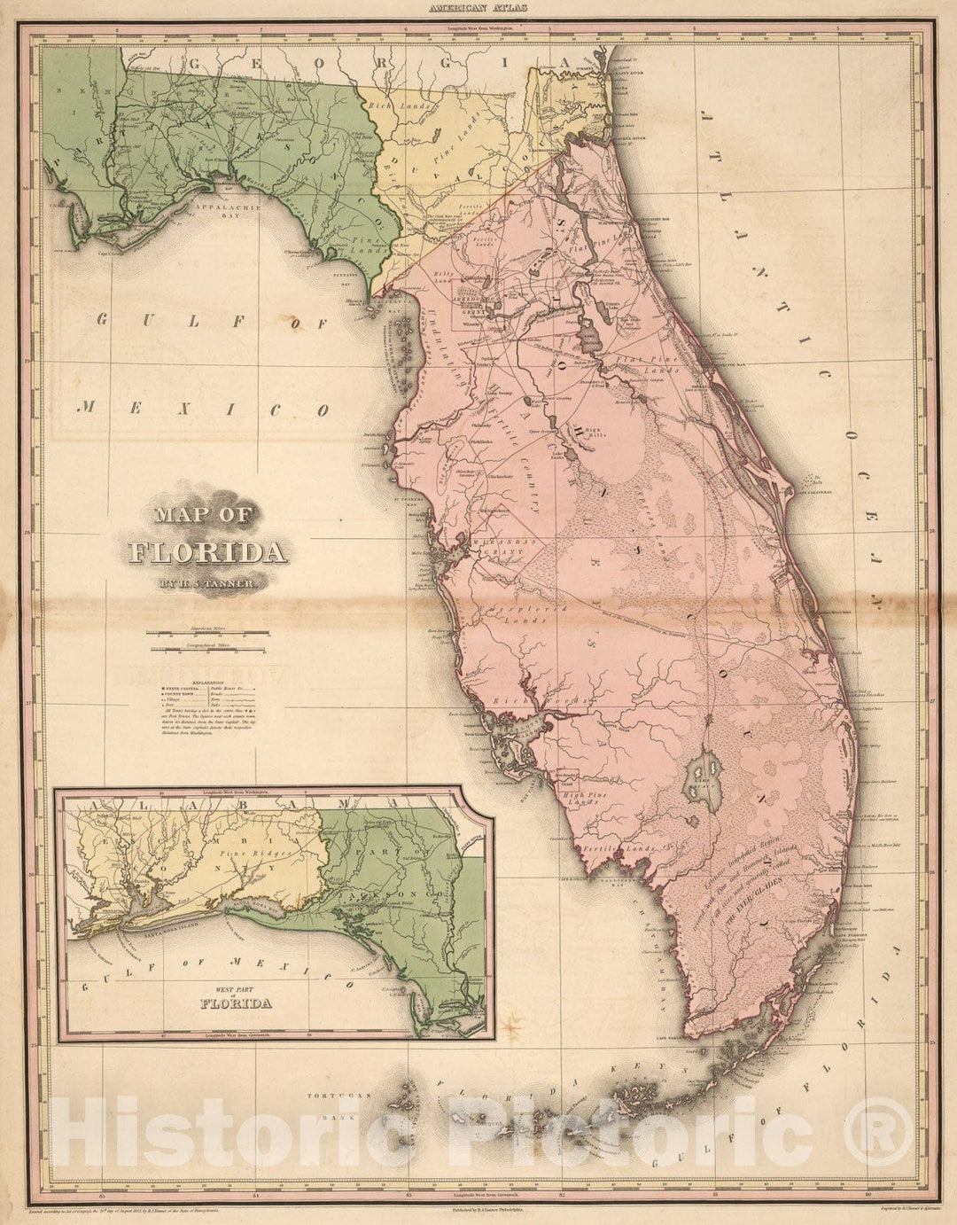 Historic Map : Florida., 1824, Vintage Wall Art