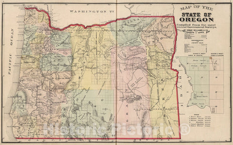 Historic Map : Map of the State of Oregon., 1878, Vintage Wall Art