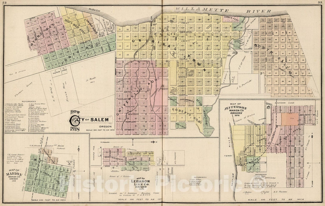 Historic Map : City of Salem, Oregon, 1878., 1878, Vintage Wall Art