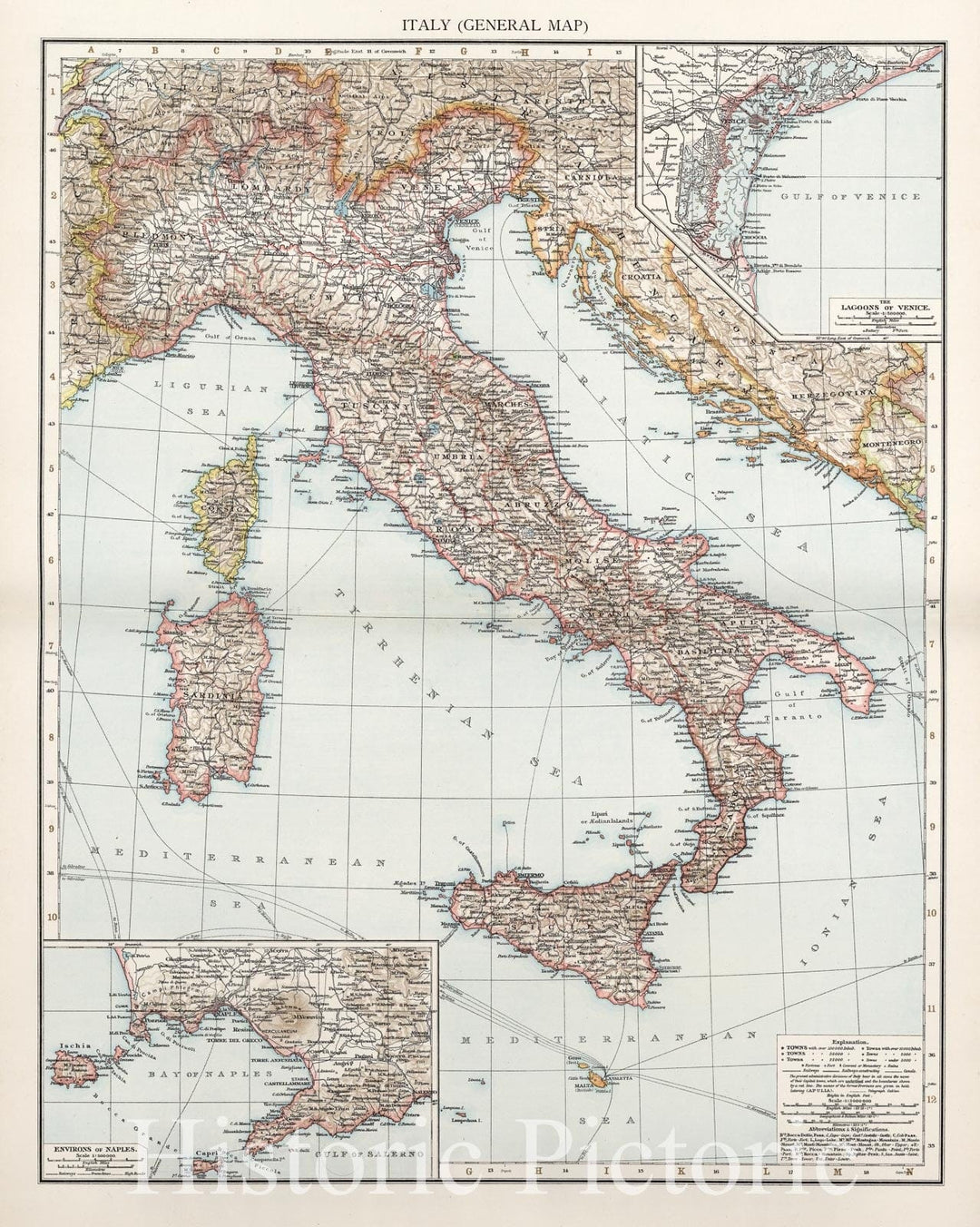 Historic Map : Italy (General map), 1900, Vintage Wall Art