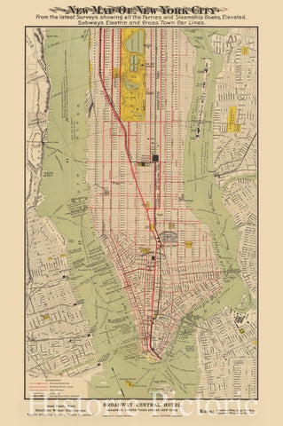 Historic Map : (New York's First Subway) New Map of New York City, c1904, Tilly Haynes, Vintage Wall Art