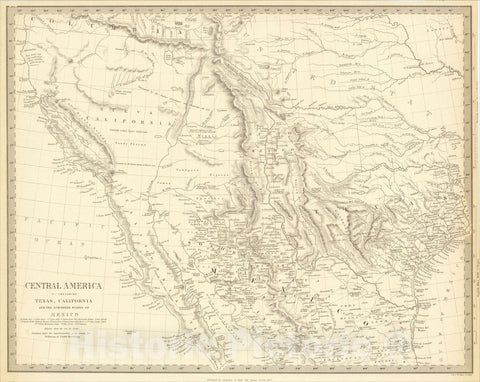 Historic Map : Central America II. Including Texas, California and the Northern States of Mexico, 1842, SDUK, v1, Vintage Wall Art