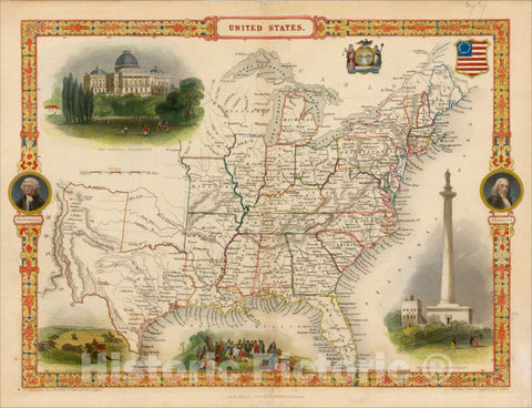 Historic Map : United States Including Texas, 1848, John Tallis, v1, Vintage Wall Art