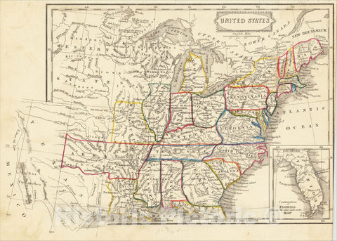 Historic Map : United States (and Texas), c1837, , Vintage Wall Art