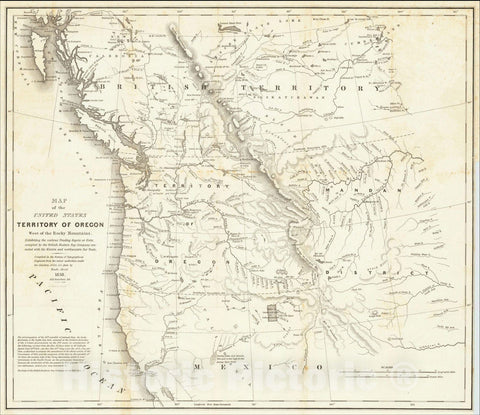 Historic Map : Map of the United States Territory of Oregon West of the Rocky Mountains, 1840, Washington Hood, Vintage Wall Art