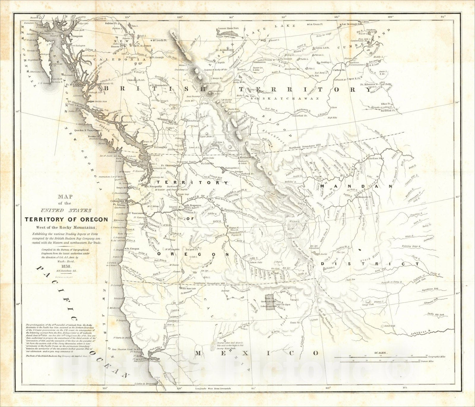 Historic Map : Map of the United States Territory of Oregon West of the Rocky Mountains, 1838, Washington Hood, v2, Vintage Wall Art