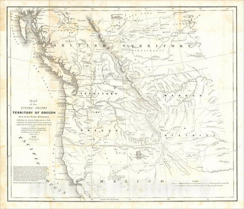 Historic Map : Map of the United States Territory of Oregon West of the Rocky Mountains, 1838, Washington Hood, v2, Vintage Wall Art