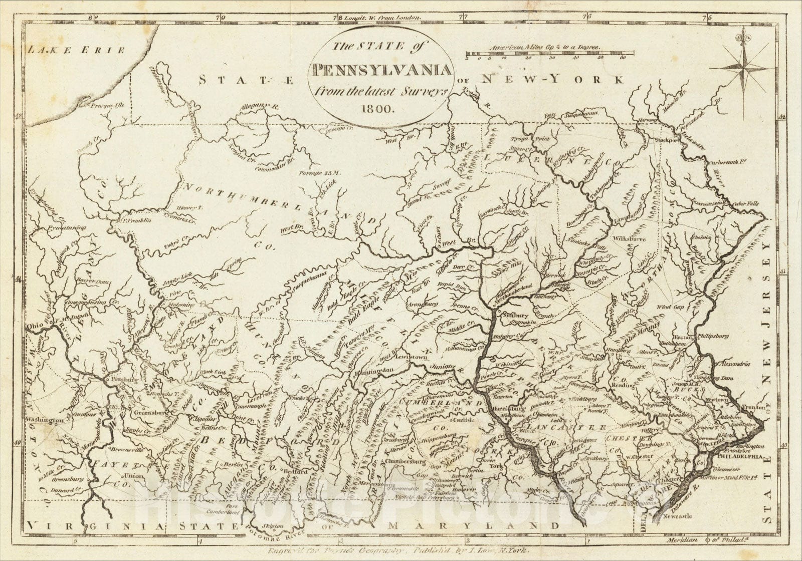 Historic Map : The State of Pennsylvania from the latest Surveys 1800, 1800, John Payne, v1, Vintage Wall Art