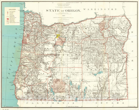 Historic Map : State of Oregon, 1884, 1884, U.S. General Land Office, Vintage Wall Art
