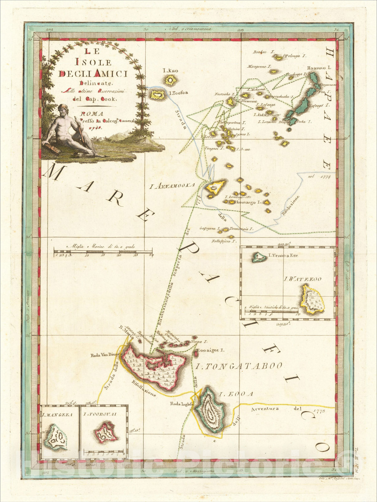 Historic Map : [Tonga Islands] Le Isole De Gli Amici Delineate Suller ulitime Osservazioni de Cap. Cook, 1798, 1798, Giovanni Maria Cassini, Vintage Wall Art