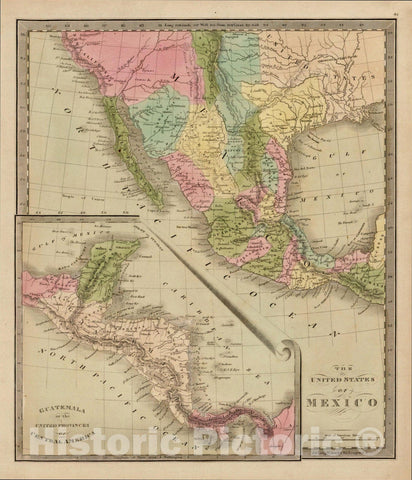 Historic Map : The United States of Mexico, [Republic of Texas], 1842, Jeremiah Greenleaf, Vintage Wall Art