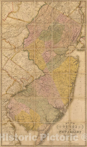Historic Map : A Map of the State of New Jersey with part of the adjoining States, 1828, Thomas Gordon, Vintage Wall Art