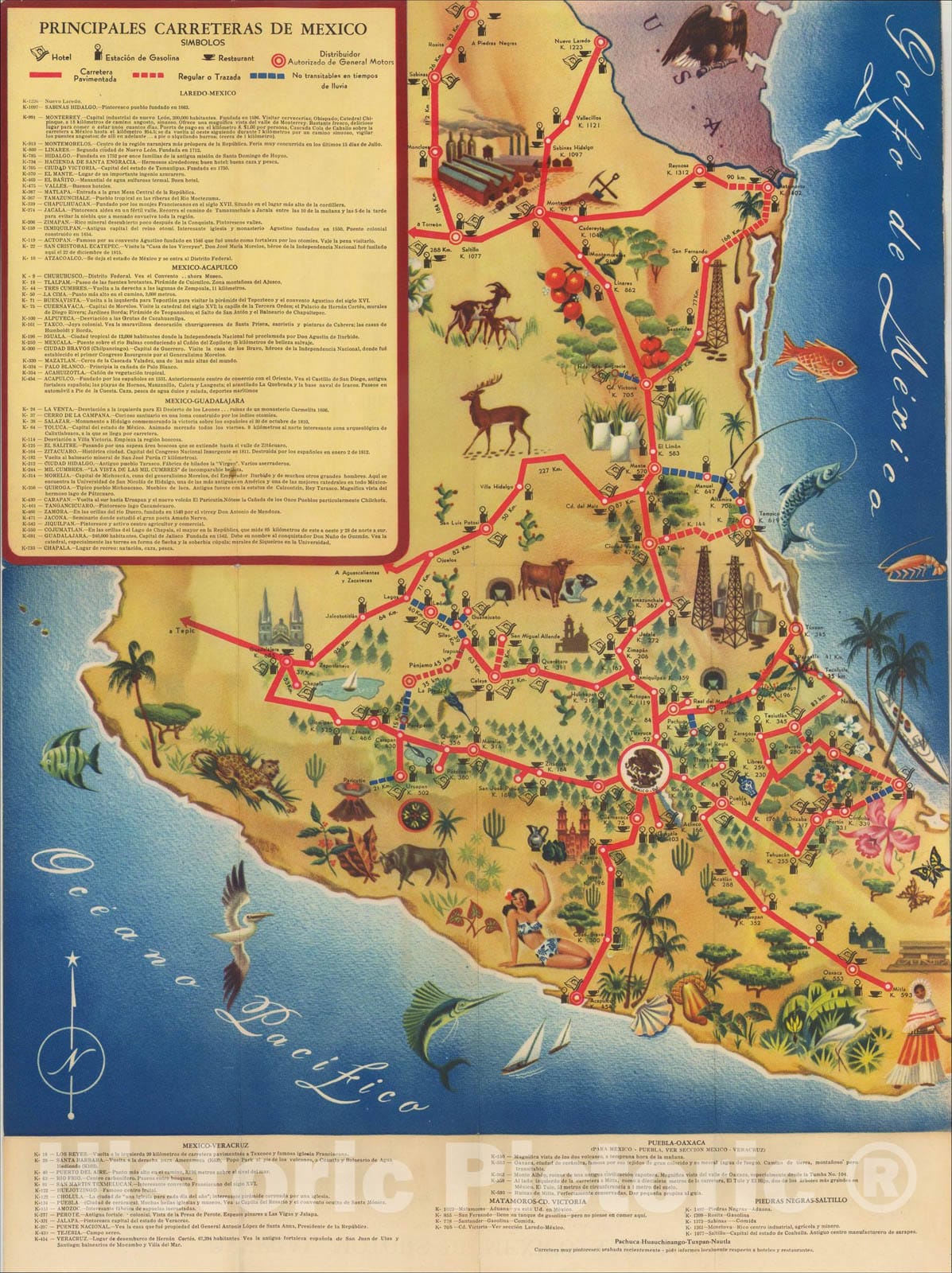 Historic Map : Principales Carreteras De Mexico, c1955, General Motors