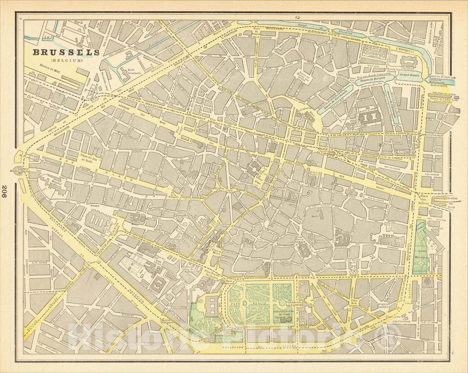 Historic Map : Brussels (Belgium), 1890, George F. Cram, Vintage Wall Art