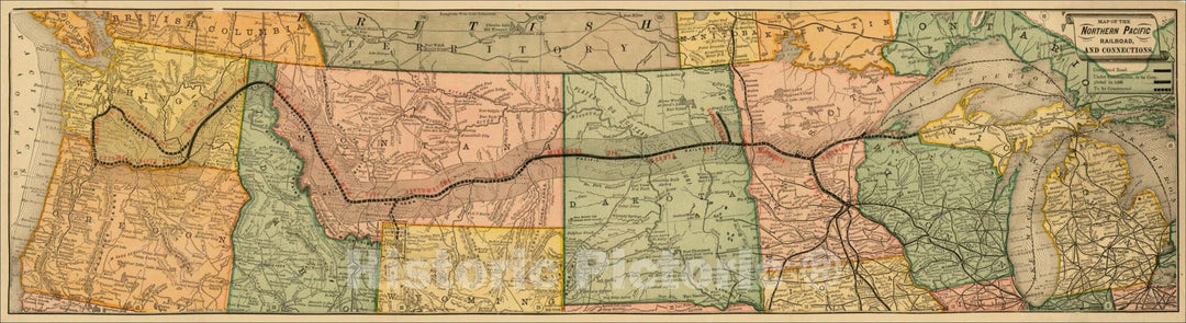 Historic Map : Map of the Northern Pacific Railroad, and Connections, c1879, , Vintage Wall Art
