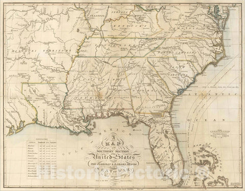 Historic Map : A Map of the Southern Section of the United States Including The Floridas & Bahama Islands, 1813, , Vintage Wall Art