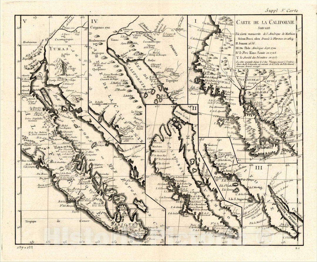 Historic Map : Carte De La Californie Suivant 1. La Carte manuscrite de l'Americque, 1772, v2, Vintage Wall Art