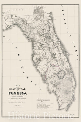 Historic Map : Map of the Seat of War in Florida, 1839, United States Bureau of Topographical Engineers, v1, Vintage Wall Art