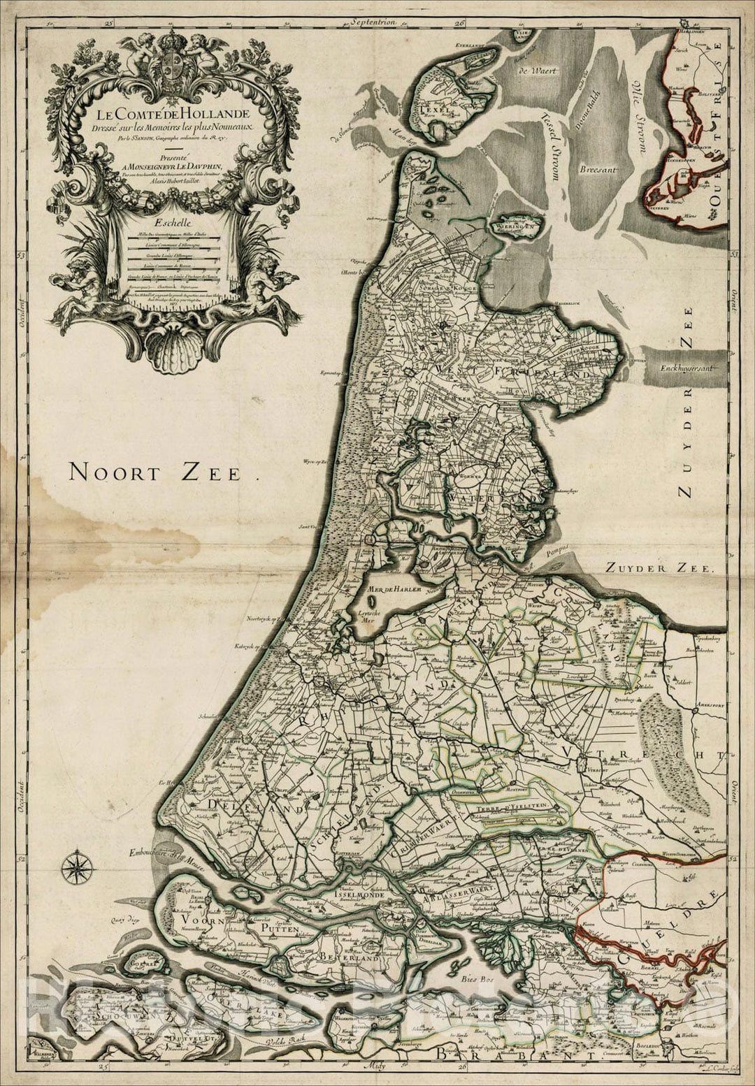 Historic Map : Le Comte De Hollande Dressee sur les Memoires les plus Nouveaux, 1673, 1681, , Vintage Wall Art