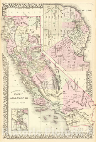 Historic Map : County Map of the State of California (with Large inset plan of San Francisco), 1881, Samuel Augustus Mitchell Jr., v1, Vintage Wall Art