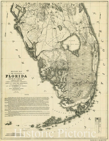 Historic Map : Military Map of The Peninsula of Florida South of Tampa Bay . . .1856, 1856, United States War Dept., Vintage Wall Art