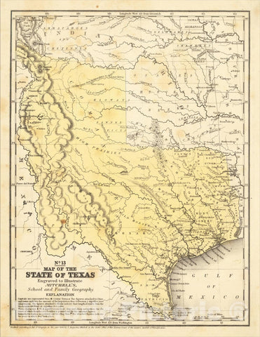 Historic Map : Map of the State of Texas, 1846, Samuel Augustus Mitchell, Vintage Wall Art