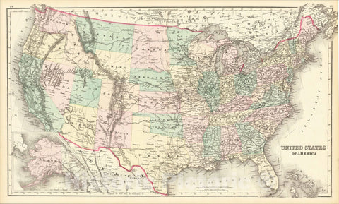 Historic Map : United States of America [Alaska inset], 1875, O.W. Gray, Vintage Wall Art
