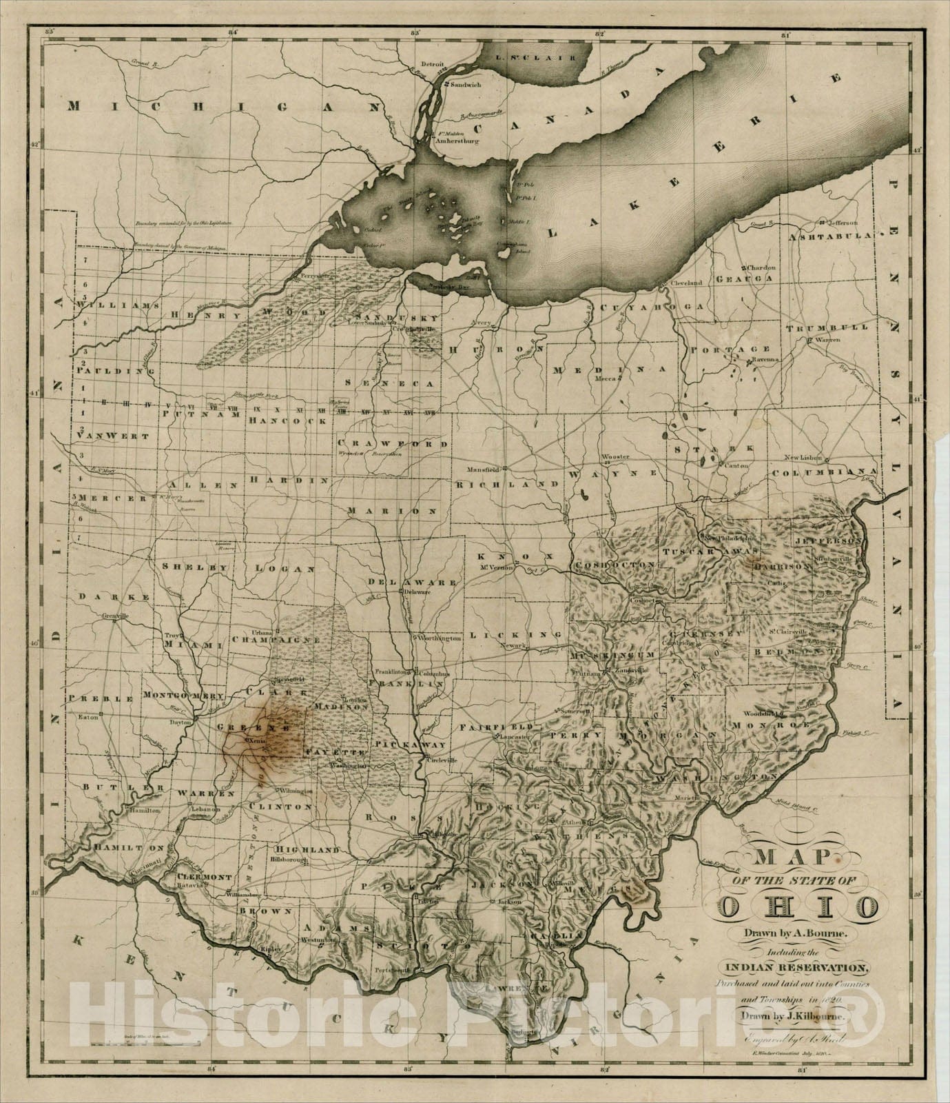 Historic Map : Map Of The State of Ohio, 1820, Caleb Atwater, Vintage Wall Art