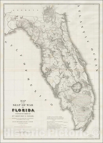 Historic Map : Map of the Seat of War in Florida, 1839, United States Bureau of Topographical Engineers, v2, Vintage Wall Art