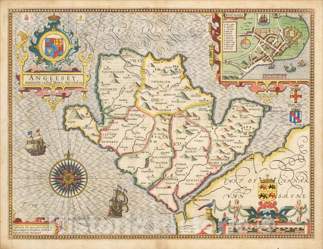 Historic Map : Anglesey Antiently called Mona. Described 1610., 1676, , Vintage Wall Art